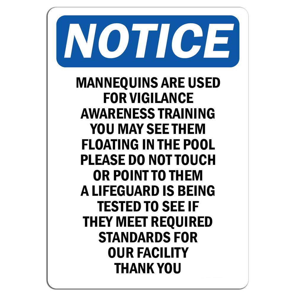Mannequin Signs Vinyl Stickers - Notice - Mannequins are Used for Vigilance Awareness ...