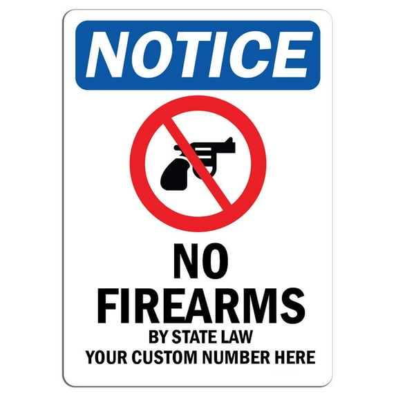 Vinyl Stickers - Notice - No Firearms by State Law Custom Sign - Safety and Warning Warehouse Signs Stickers - 3.5" x 5" - 3 Pack