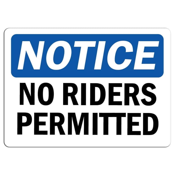Vinyl Stickers - Notice - No Riders Permitted Sign - Safety and Warning Warehouse Signs Stickers - 3.5" x 5" - 6 Pack