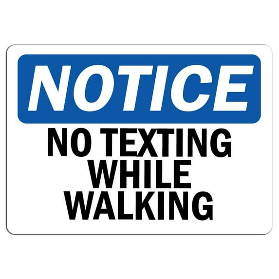 Vinyl Stickers - Notice - No Texting While Walking Sign - Safety and Warning Warehouse Signs Stickers - 10" x 7" - 10 Pack