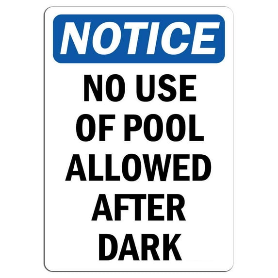 Vinyl Stickers - Notice - No Use of Pool Allowed After Dark Sign - Safety and Warning Warehouse Signs Stickers - 18" x 24" - 3 Pack