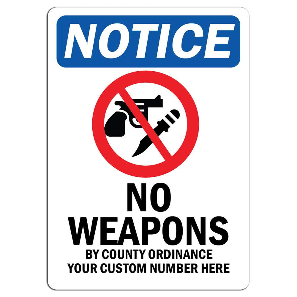 Vinyl Stickers - Notice - No Weapons by County Sign with Symbol ...