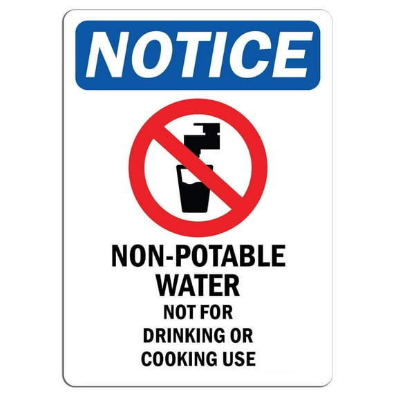 Vinyl Stickers - Notice - Non-Potable Water Not for Drinking Cooking Sign - Safety and Warning Warehouse Signs Stickers - 13" x 9" - 3 Pack