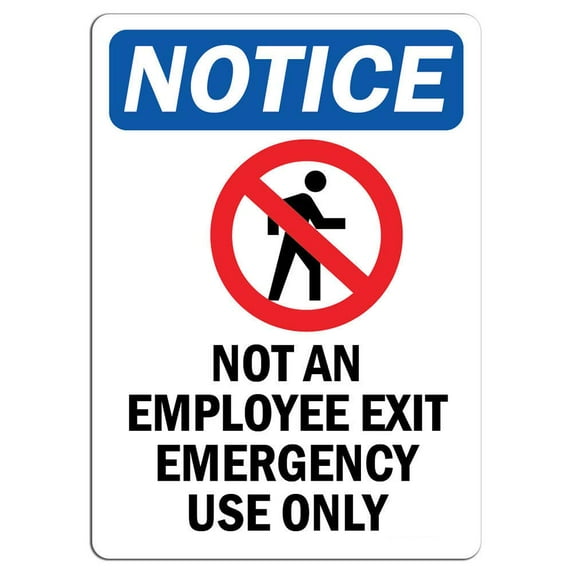 Vinyl Stickers - Notice - Not an Employee Exit Emergency Sign with Symbol - Safety and Warning Warehouse Signs Stickers - 18" x 24" - 3 Pack