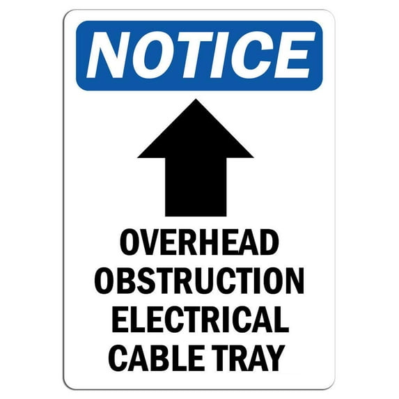 Vinyl Stickers - Notice - Overhead Obstruction Electrical Sign with Symbol - Safety and Warning Warehouse Signs Stickers - 13" x 9" - 3 Pack
