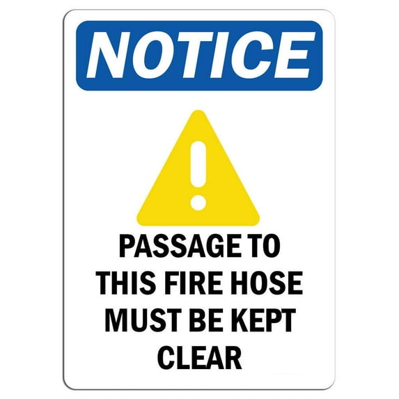 Vinyl Stickers - Notice - Passage to This Fire Hose Must Be Kept Clear Sign - Safety and Warning Warehouse Signs Stickers - 18" x 24" - 6 Pack