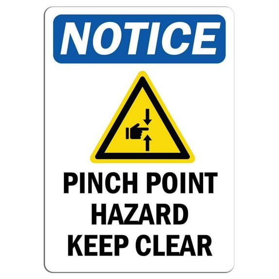 Vinyl Stickers - Notice - Pinch Point Hazard Keep Clear Sign with Symbol - Safety and Warning Warehouse Signs Stickers - 13" x 9" - 3 Pack