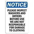 thumbnail image 1 of Vinyl Stickers - Notice - Please Inspect Washers and Dryers Before Sign - Safety and Warning Warehouse Signs Stickers - 3.5" x 5" - 6 Pack, 1 of 5