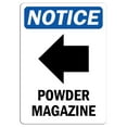 thumbnail image 1 of Vinyl Stickers - Notice - Powder Magazine [Left Arrow] Sign with Symbol - Safety and Warning Warehouse Signs Stickers - 13" x 9" - 6 Pack, 1 of 5
