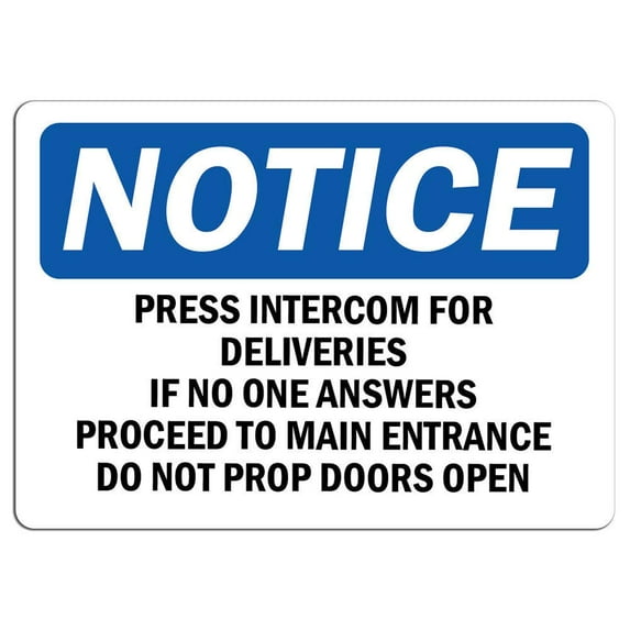 Vinyl Stickers - Notice - Press Intercom for Deliveries If No One Sign - Safety and Warning Warehouse Signs Stickers - 13" x 9" - 3 Pack