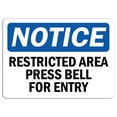 thumbnail image 1 of Vinyl Stickers - Notice - Restricted Area Press Bell for Entry Sign - Safety and Warning Warehouse Signs Stickers - 18" x 24" - 10 Pack, 1 of 5