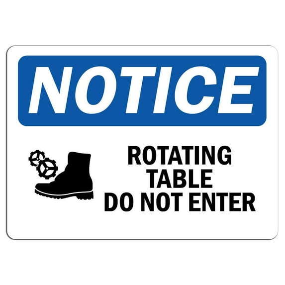 Vinyl Stickers - Notice - Rotating Table Do Not Enter Sign with Symbol - Safety and Warning Warehouse Signs Stickers - 13" x 9" - 3 Pack