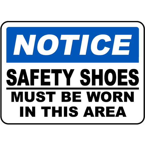 Vinyl Stickers - Notice Safety Shoes Must Be Worn Sign - Safety and Warning Warehouse Signs Stickers - 10" x 7" - 6 Pack