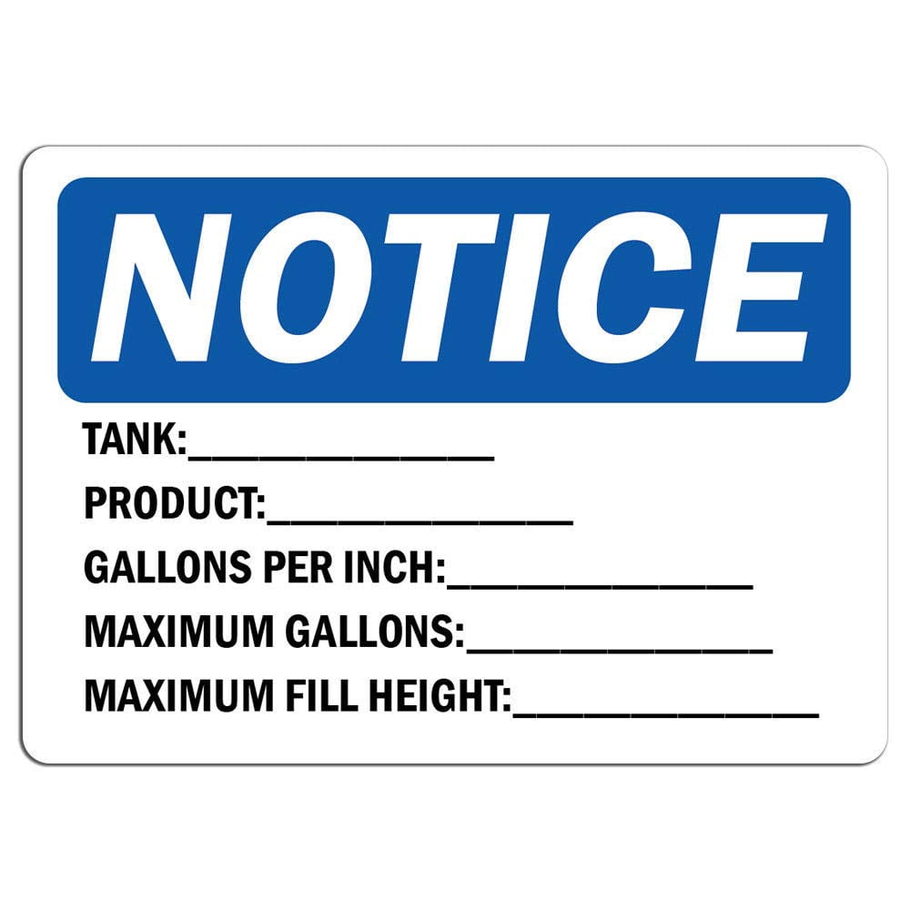 Tank Size Signs Vinyl Stickers - Notice - Tank_Product_Gallons Per Inch_ Sign - Safety ...