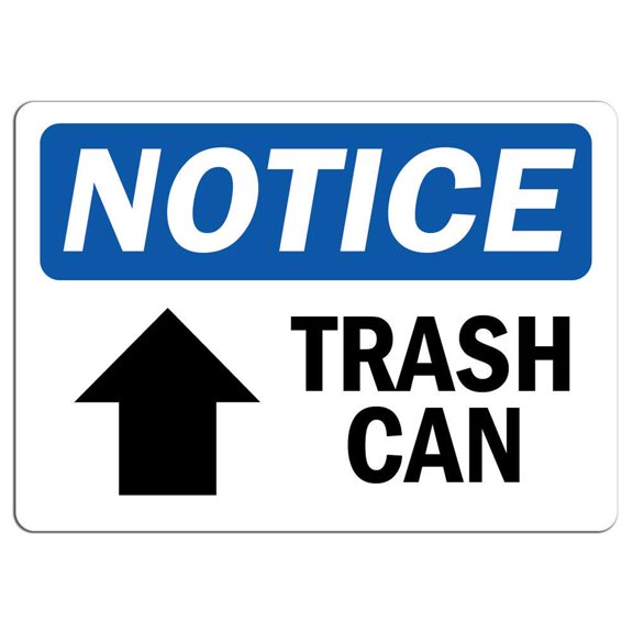 Vinyl Stickers - Notice - Trash Can [Up Arrow] Sign with Symbol - Safety and Warning Warehouse Signs Stickers - 10" x 7" - 3 Pack