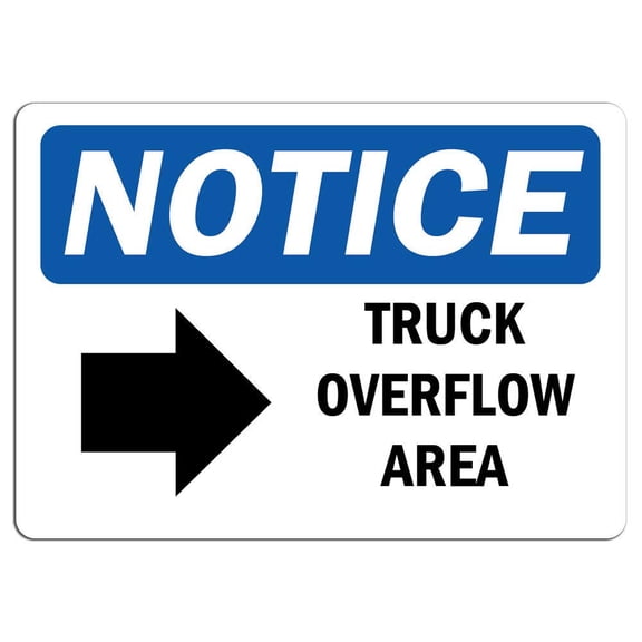 Vinyl Stickers - Notice - Truck Overflow Area [Right Arrow] Sign with Symbol - Safety and Warning Warehouse Signs Stickers - 3.5" x 5" - 3 Pack