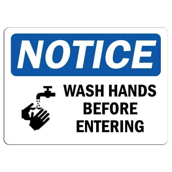 Vinyl Stickers - Notice - Wash Hands Before Entering Sign with Symbol - Safety and Warning Warehouse Signs Stickers - 24" x 30" - 10 Pack