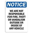 thumbnail image 1 of Vinyl Stickers - Notice - We are Not Responsible for Vandalism Vehicle Sign - Safety and Warning Warehouse Signs Stickers - 18" x 24" - 10 Pack, 1 of 5