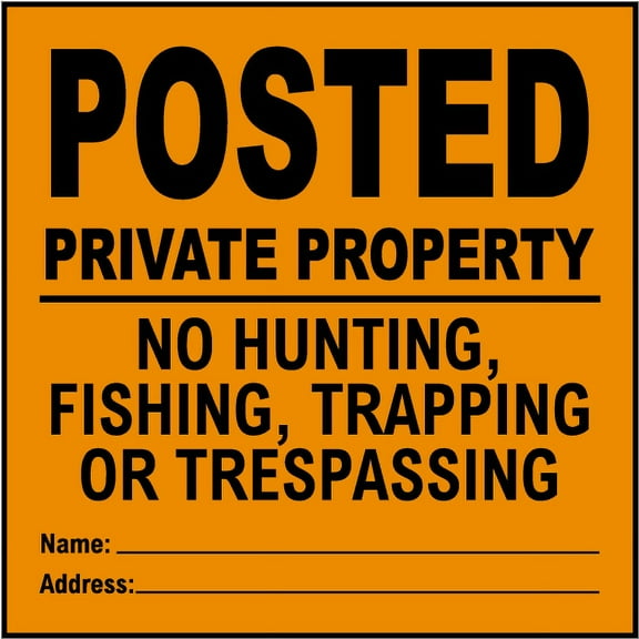 Vinyl Stickers - Orange Posted Private Property Sign R2 - Safety and Warning Warehouse Signs Stickers - 3.5" x 5" - 3 Pack