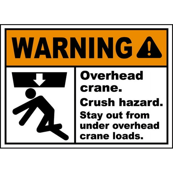 Vinyl Stickers - Overhead Crane Crush Hazard Sign - Safety and Warning Warehouse Signs Stickers - 3.5" x 5" - 3 Pack