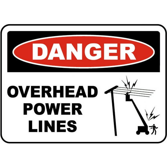 Vinyl Stickers - Overhead Power Lines Sign - Safety and Warning Warehouse Signs Stickers - 24" x 30" - 3 Pack