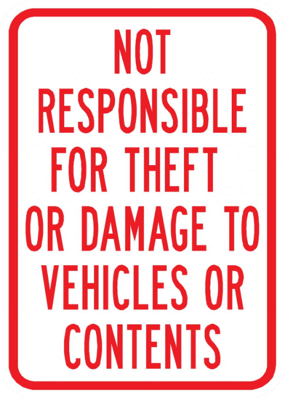 Vinyl Stickers - PS-41-Not Responsible for Theft Or Damage to Vehicles ...