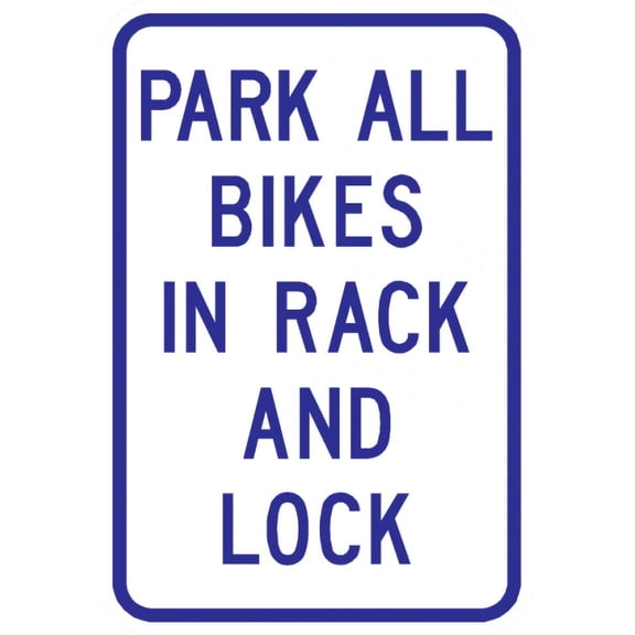 Vinyl Stickers - PS-45-Park All Bikes in Rack and Lock Sign - Safety and Warning Warehouse Signs Stickers - 13" x 9" - 10 Pack
