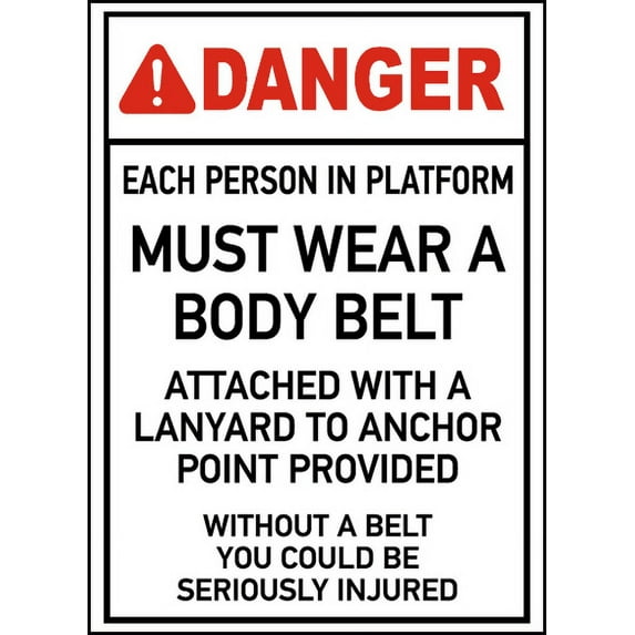 Vinyl Stickers - Person Must Wear A Body Belt Sign - Safety and Warning Warehouse Signs Stickers - 3.5" x 5" - 3 Pack
