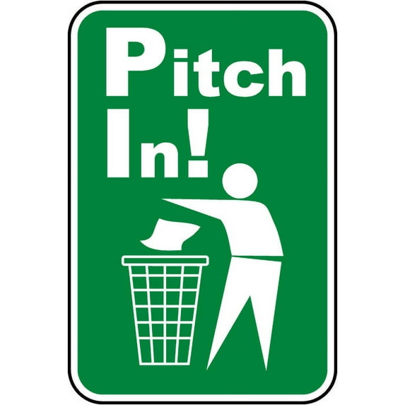 Vinyl Stickers - Pitch in Sign - Safety and Warning Warehouse Signs Stickers - 13" x 9" - 3 Pack