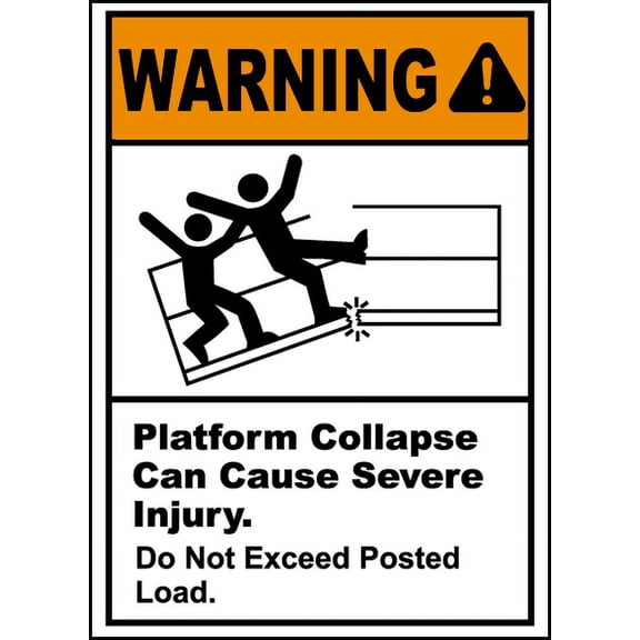Vinyl Stickers - Platform Collapse Can Injure Sign - Safety and Warning Warehouse Signs Stickers - 13" x 9" - 3 Pack