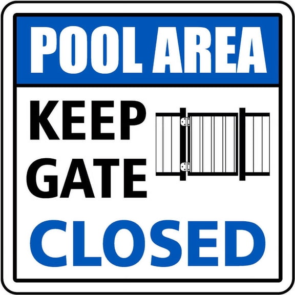 Vinyl Stickers - Pool Area Keep Gate Closed Sign - Safety and Warning Warehouse Signs Stickers - 13" x 9" - 10 Pack
