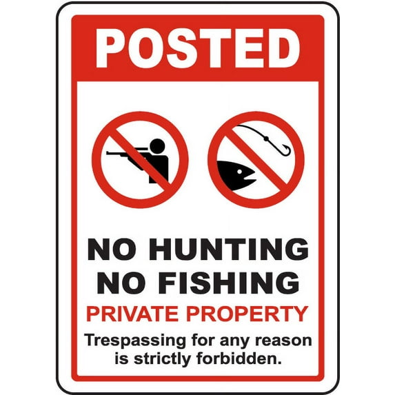 Vinyl Stickers - Posted No Hunting No Fishing Sign - Safety and Warning Warehouse Signs Stickers - 10" x 7" - 10 Pack