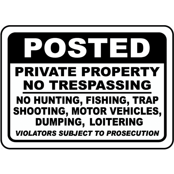 Vinyl Stickers - Posted Private Property Sign - Safety and Warning Warehouse Signs Stickers - 18" x 24" - 6 Pack