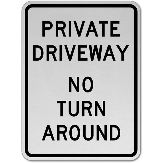 Vinyl Stickers - Private Driveway No Turn Around Sign W8 - Safety and Warning Warehouse Signs Stickers - 13" x 9" - 6 Pack