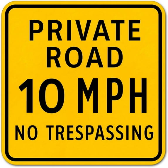 Vinyl Stickers - Private Road 10 MPH Sign - Safety and Warning Warehouse Signs Stickers - 13" x 9" - 6 Pack