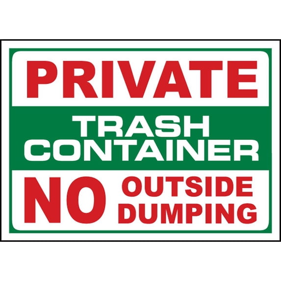 Vinyl Stickers - Private Trash Container Sign - Safety and Warning Warehouse Signs Stickers - 3.5" x 5" - 6 Pack