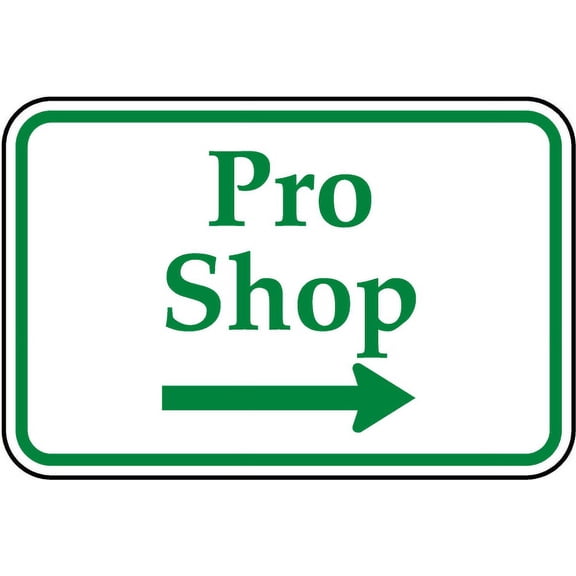 Vinyl Stickers - Pro Shop (Right Arrow) Sign Y6 - Safety and Warning Warehouse Signs Stickers - 3.5" x 5" - 6 Pack