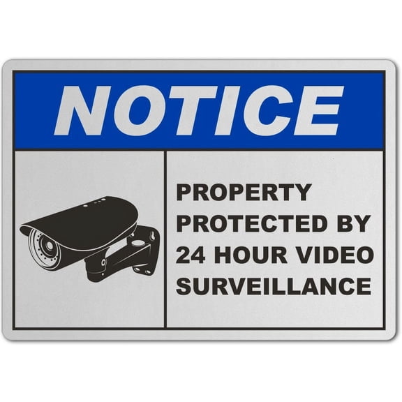 Vinyl Stickers - Property Protected by Surveillance Sign 4 - Safety and Warning Warehouse Signs Stickers - 3.5" x 5" - 3 Pack