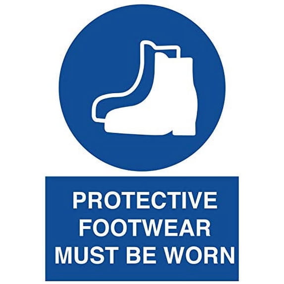 Vinyl Stickers - Protective Footwear Must Be Worn Sign - Safety and Warning Warehouse Signs Stickers - 3.5" x 5" - 6 Pack