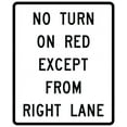 thumbnail image 1 of Vinyl Stickers - R10-11c-No Turn on Red Except from RightLane Sign - Safety and Warning Warehouse Signs Stickers - 3.5" x 5" - 6 Pack, 1 of 5