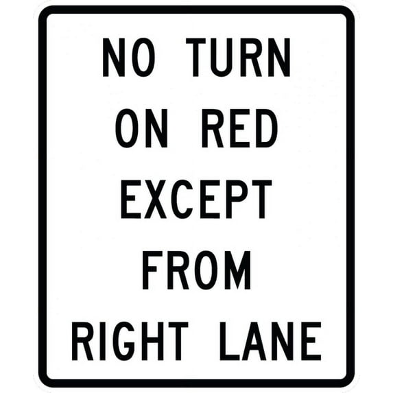 Vinyl Stickers - R10-11c-No Turn on Red Except from RightLane Sign - Safety and Warning Warehouse Signs Stickers - 3.5" x 5" - 6 Pack