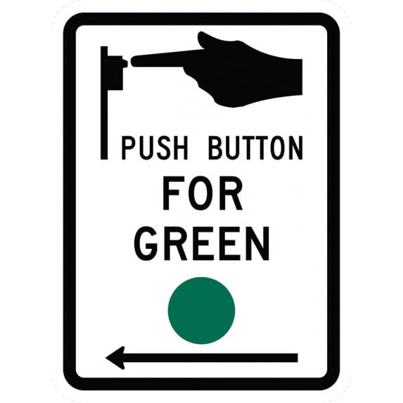 Vinyl Stickers - R10-4-Push Button for Green - Safety and Warning Warehouse Signs Stickers - 10" x 7" - 10 Pack
