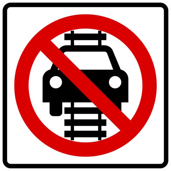 Vinyl Stickers - R15-6-No Motor Vehicles On Tracks Symbol - Safety and Warning Warehouse Signs Stickers - 10" x 7" - 3 Pack