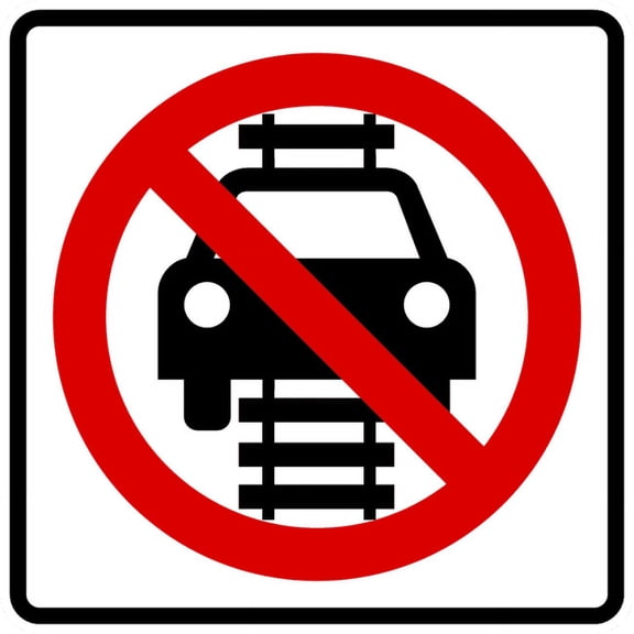 Vinyl Stickers - R15-6-No Motor Vehicles On Tracks Symbol - Safety and Warning Warehouse Signs Stickers - 3.5" x 5" - 3 Pack