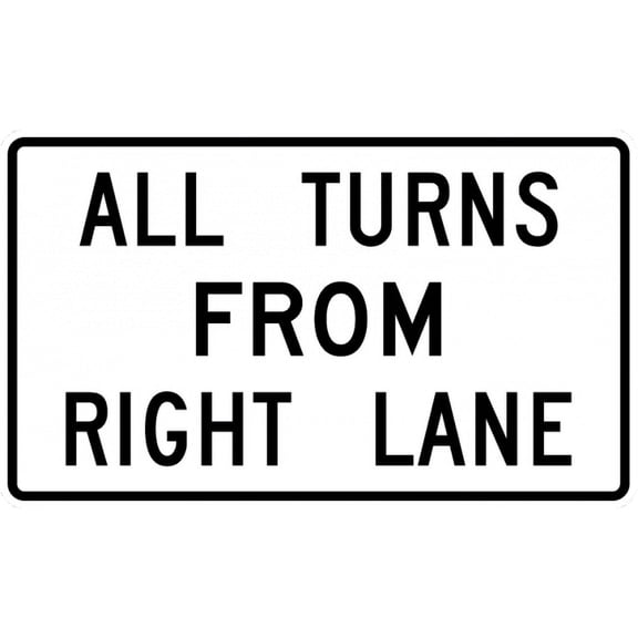 Vinyl Stickers - R3-23-All Turns (U Turn) from Right Lane Sign - Safety and Warning Warehouse Signs Stickers - 10" x 7" - 10 Pack
