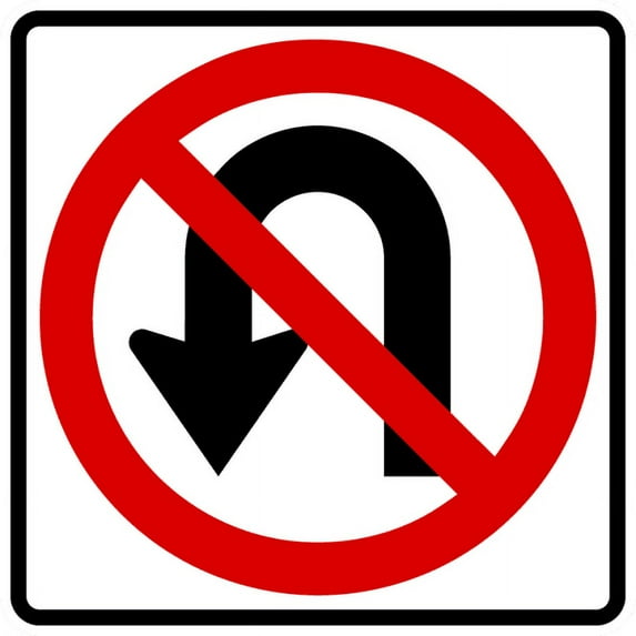 Vinyl Stickers - R3-4-No U-Turn Sign - Safety and Warning Warehouse Signs Stickers - 10" x 7" - 10 Pack