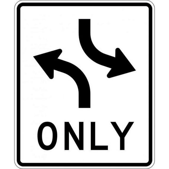 Vinyl Stickers - R3-9a-Two-Way Left Turn Only Sign (Overhead) - Safety and Warning Warehouse Signs Stickers - 10" x 7" - 10 Pack