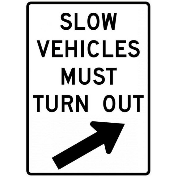 Vinyl Stickers - R4-14-Slow Vehicles Must Turn Out Sign - Safety and Warning Warehouse Signs Stickers - 24" x 30" - 6 Pack