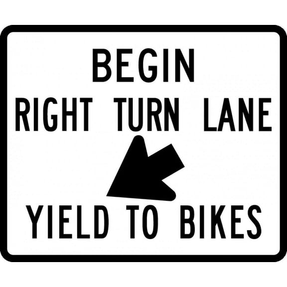 Vinyl Stickers - R4-4R-Begin Right Turn Lane Yield to Bikes - Safety and Warning Warehouse Signs Stickers - 3.5" x 5" - 6 Pack