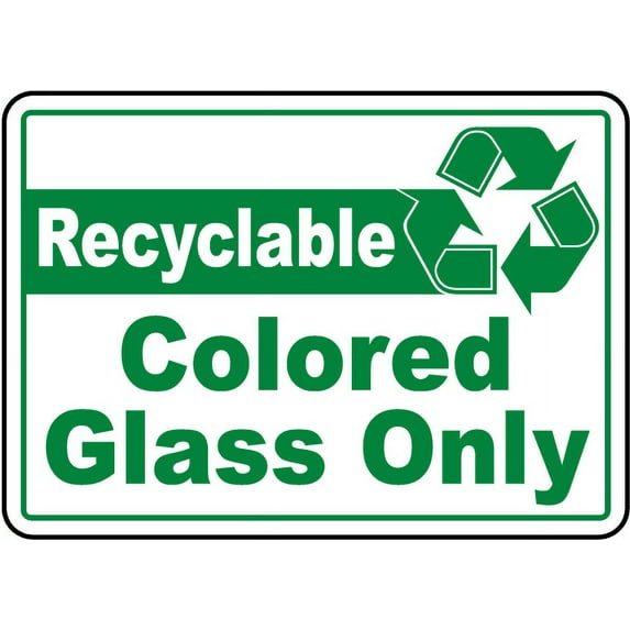 Vinyl Stickers - Recyclable Colored Glass Only Sign - Safety and Warning Warehouse Signs Stickers - 3.5" x 5" - 3 Pack